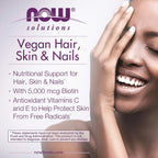 NOW Foods Solutions, Vegan Hair, Skin & Nails - 5000 mcg Biotina, 90 Cápsulas Vegetales