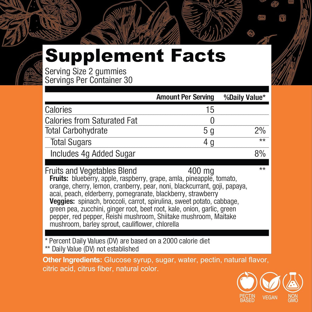 COUNTRY FARMS Fruits and Veggies Gummies – Gominolas de Frutas y Verduras con más de 40 Superalimentos