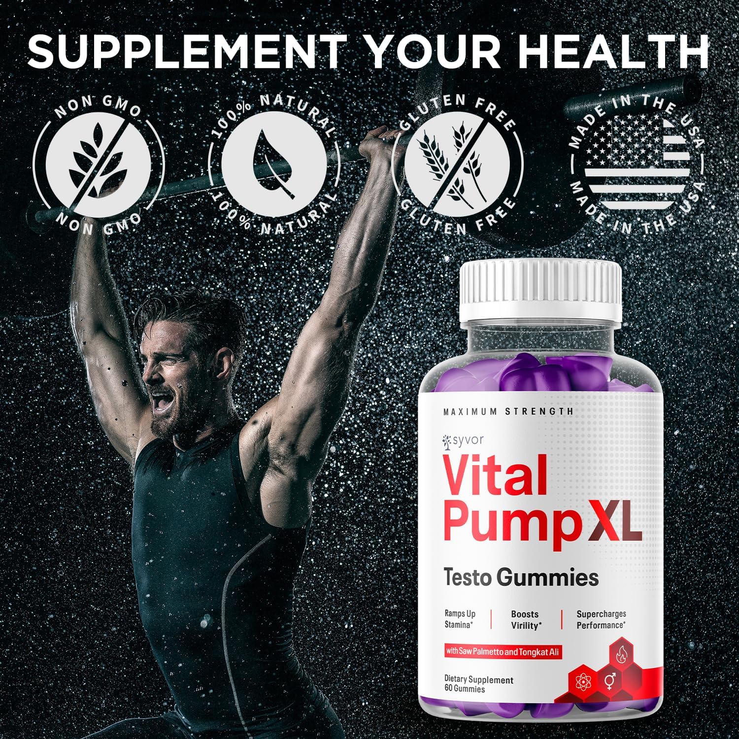 Vital Pump XL Testo Gummies - Gominolas para Hombres (60 uds)