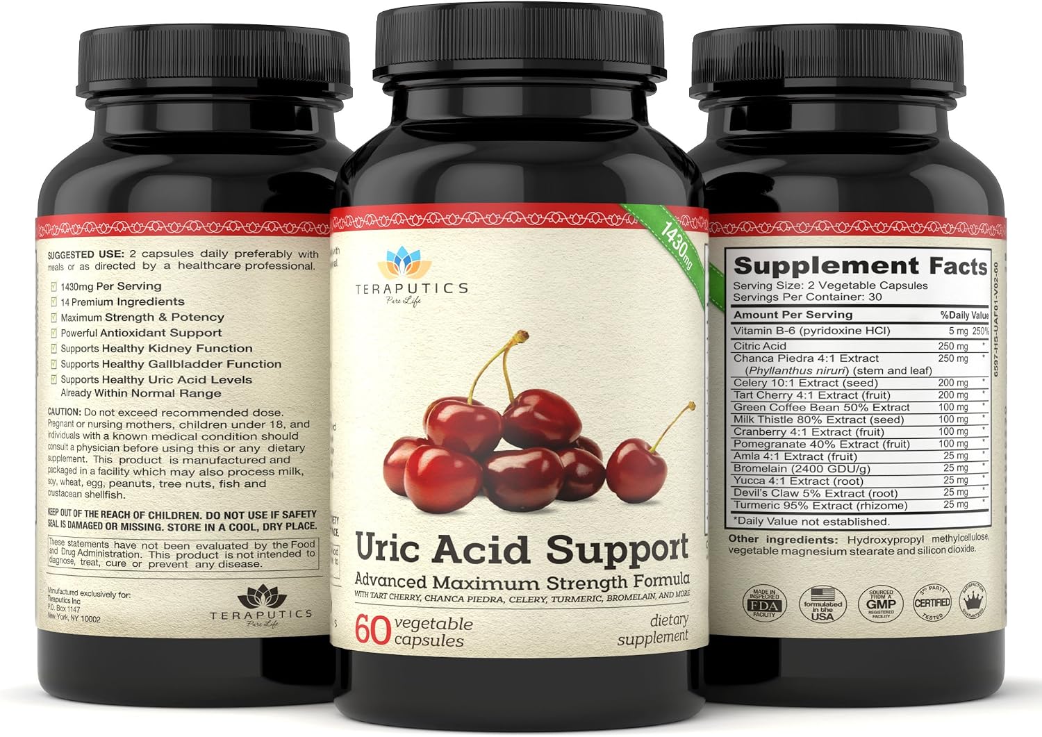 Fórmula de Apoyo para el Ácido Úrico - Suplemento Avanzado con Cereza Ácida y Extracto de Apio, 60 Cápsulas Veganas