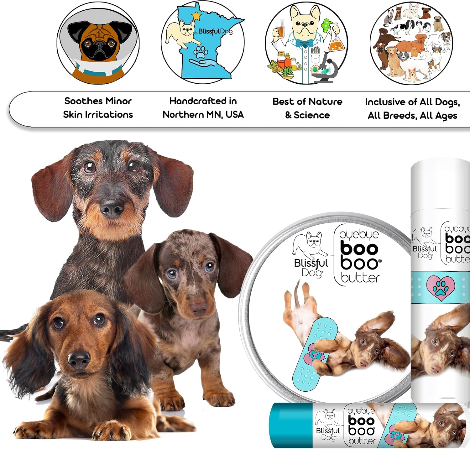 The Blissful Dog 4 oz TIN Salve para rozaduras de perro salchicha