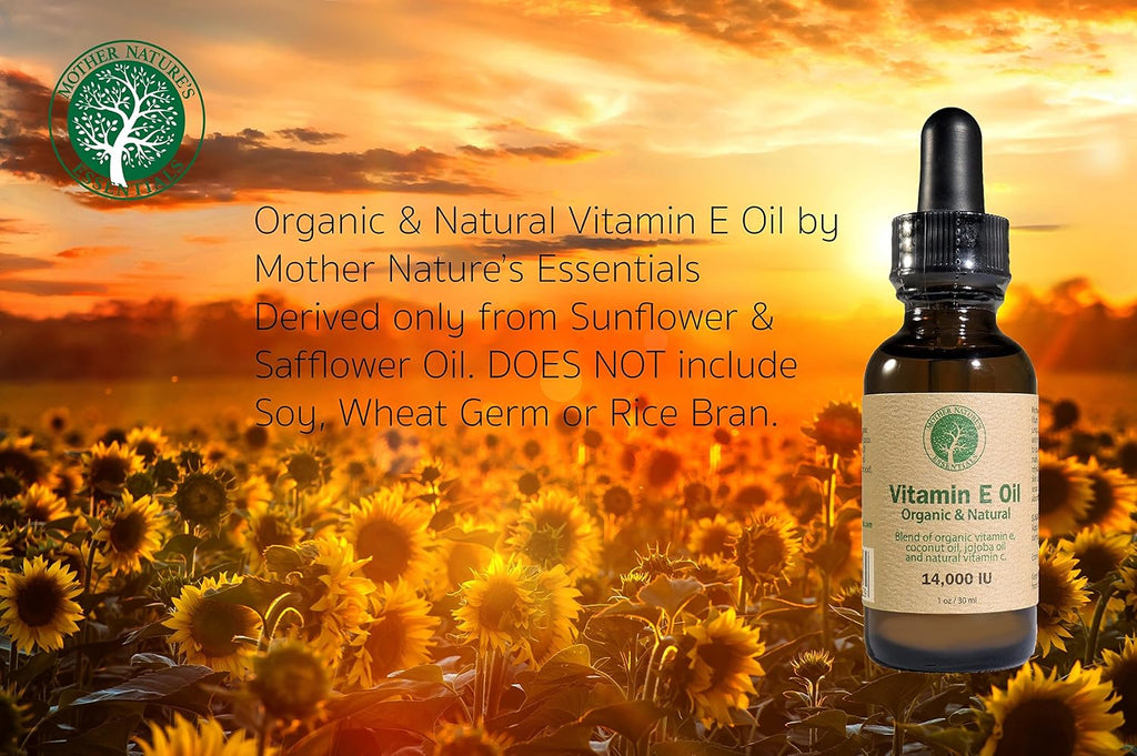 Mother Nature's Essentials Aceite de Vitamina E Orgánico 14.000 UI d-alfa-tocoferol, Aceite de Coco, Jojoba Orgánica y Vitamina C Natural - 2 Pack de 30 ml