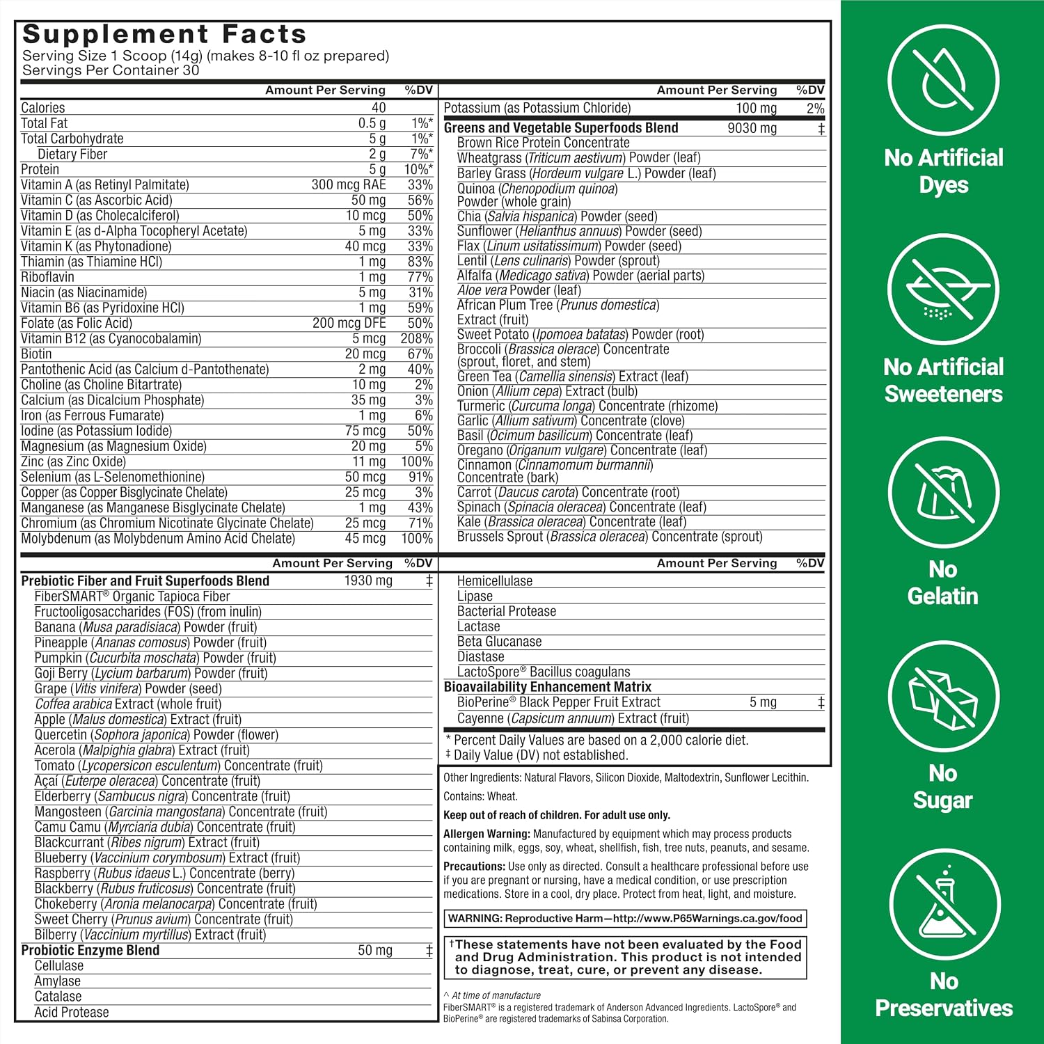 Force Factor Smarter Greens Superfoods Polvo, 3 Pack (90 Porciones)