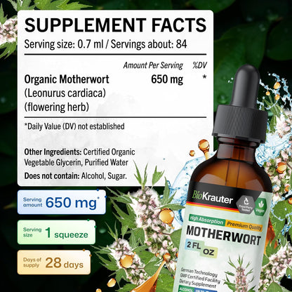 BIO KRAUTER® Tintura de Motherwort - Suplemento Vegano para la Menopausia y Perimenopausia - 2 Fl Oz (59 ml) - 28 Días de – Image 4