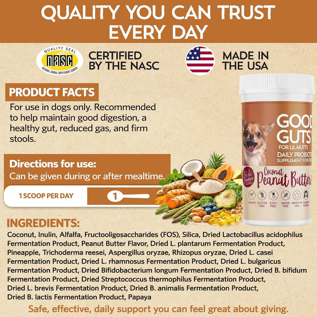 Good Guts Probióticos para Perros Pequeños – Polvo Digestivo con 3B UFC, Enzimas y Prebióticos