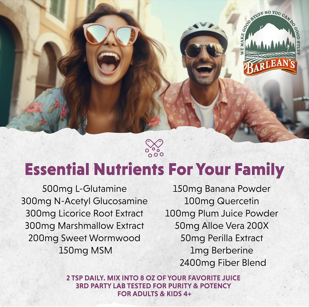 Barlean's Polvo de Salud Intestinal, Mezcla de Fibras y Apoyo Digestivo, Sabor Bayas Mixtas, 180g