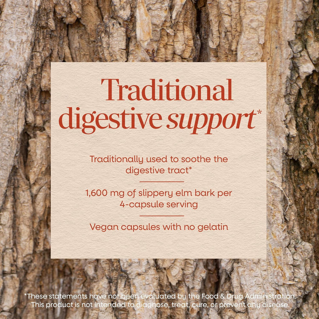 Nature's Way Slippery Elm Capsules, 1600 mg per Dose (4 capsules), 100 Capsules