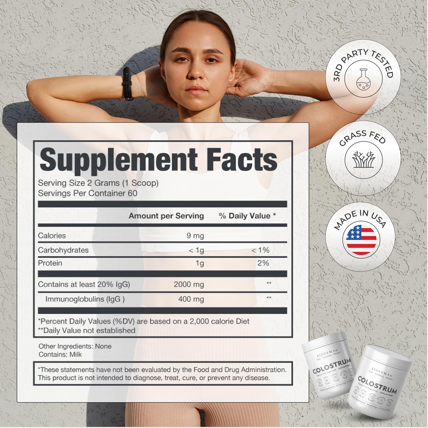 BIOFEMA Calostro Bovino en Polvo - Superalimento Natural para la Salud Digestiva e Inmunitaria