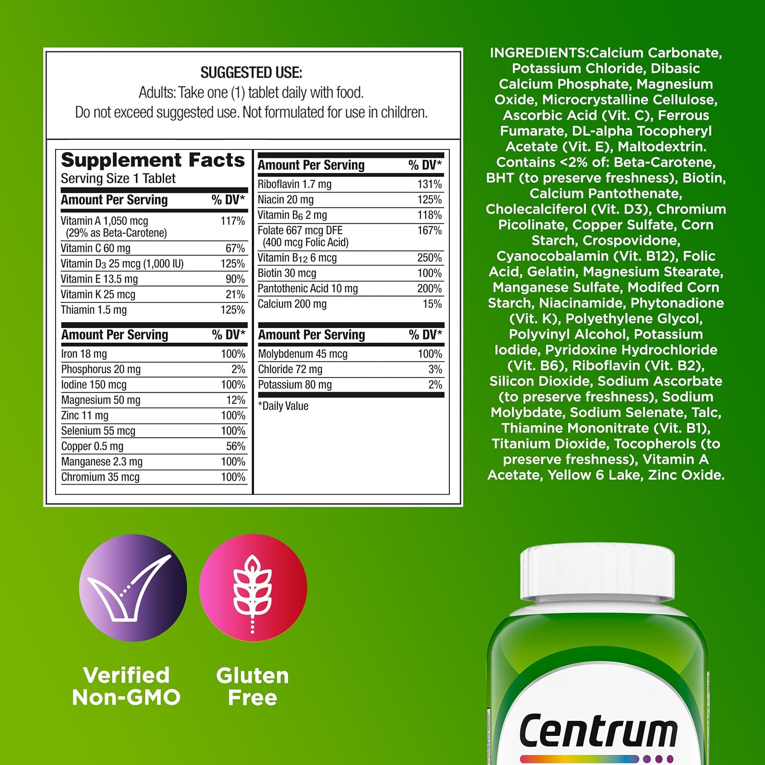 Centrum Multivitamínico Adultos Completo con Vitaminas, Minerales, Antioxidantes, Zinc, Vitamina D3 y Vitaminas B - 200 Comprimidos