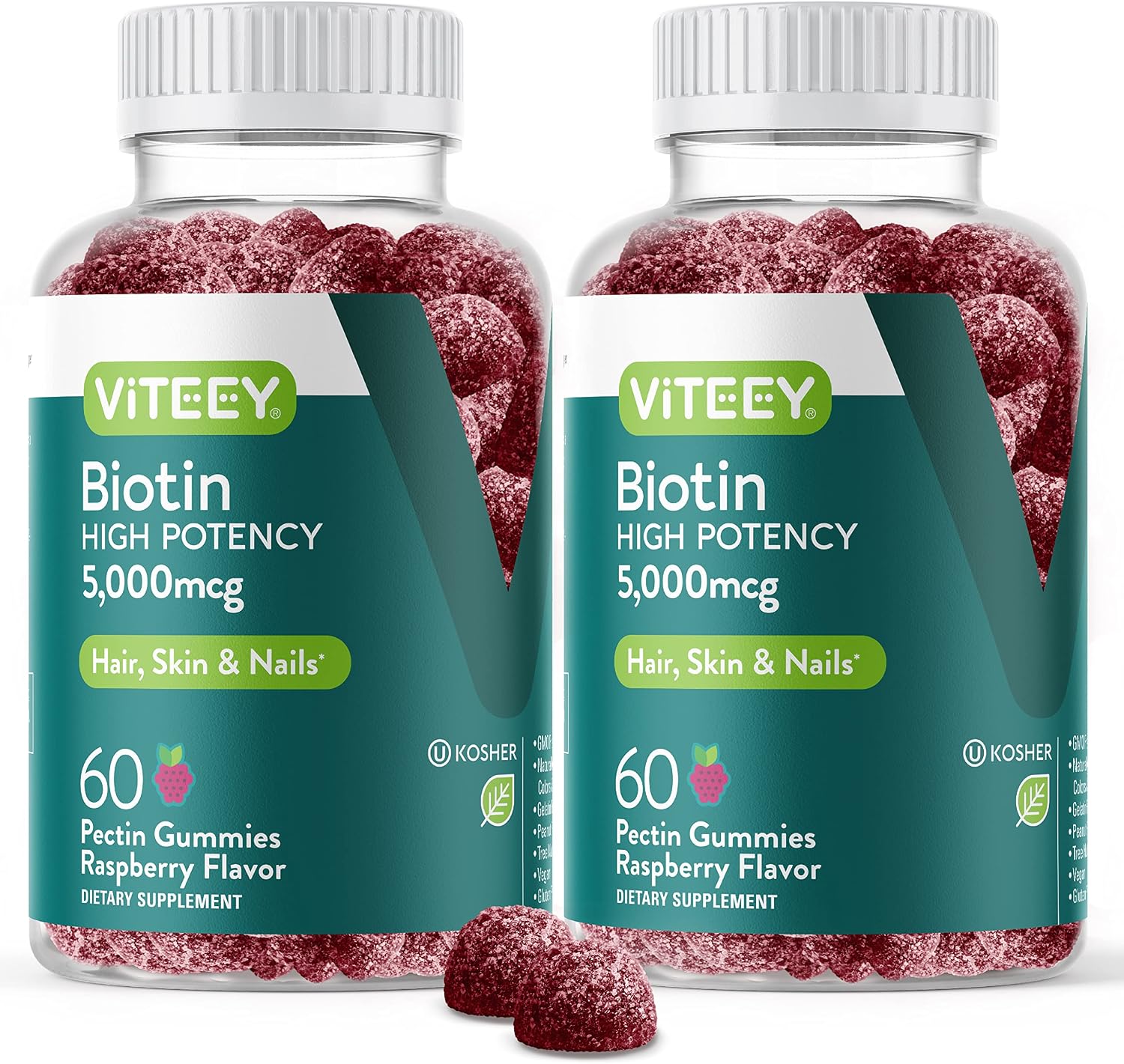 Viteey Biotina Gominolas – 5000 mcg – 120 Gominolas para Cabello, Piel y Uñas
