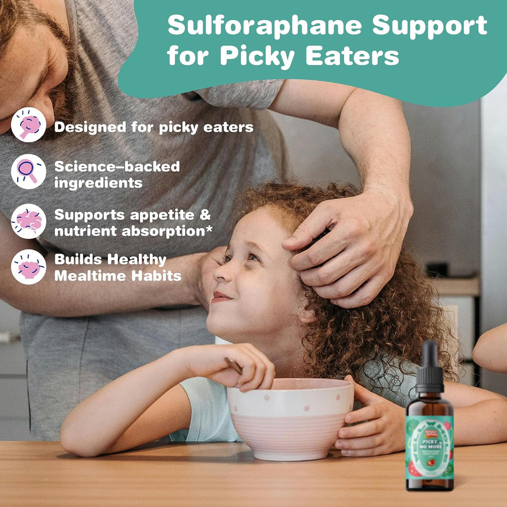 Pick No More Kids Liquid Greens con Sulforafano – Nutrición Oculta para Niños que no Comen Verduras, Apoyo Diario, Vegano, Sin Azúcar, 60 ml