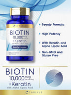 Carlyle Biotin 10000mcg | 150 Cápsulas | Fórmula de Belleza con Keratina | No Transgénico, Sin Gluten