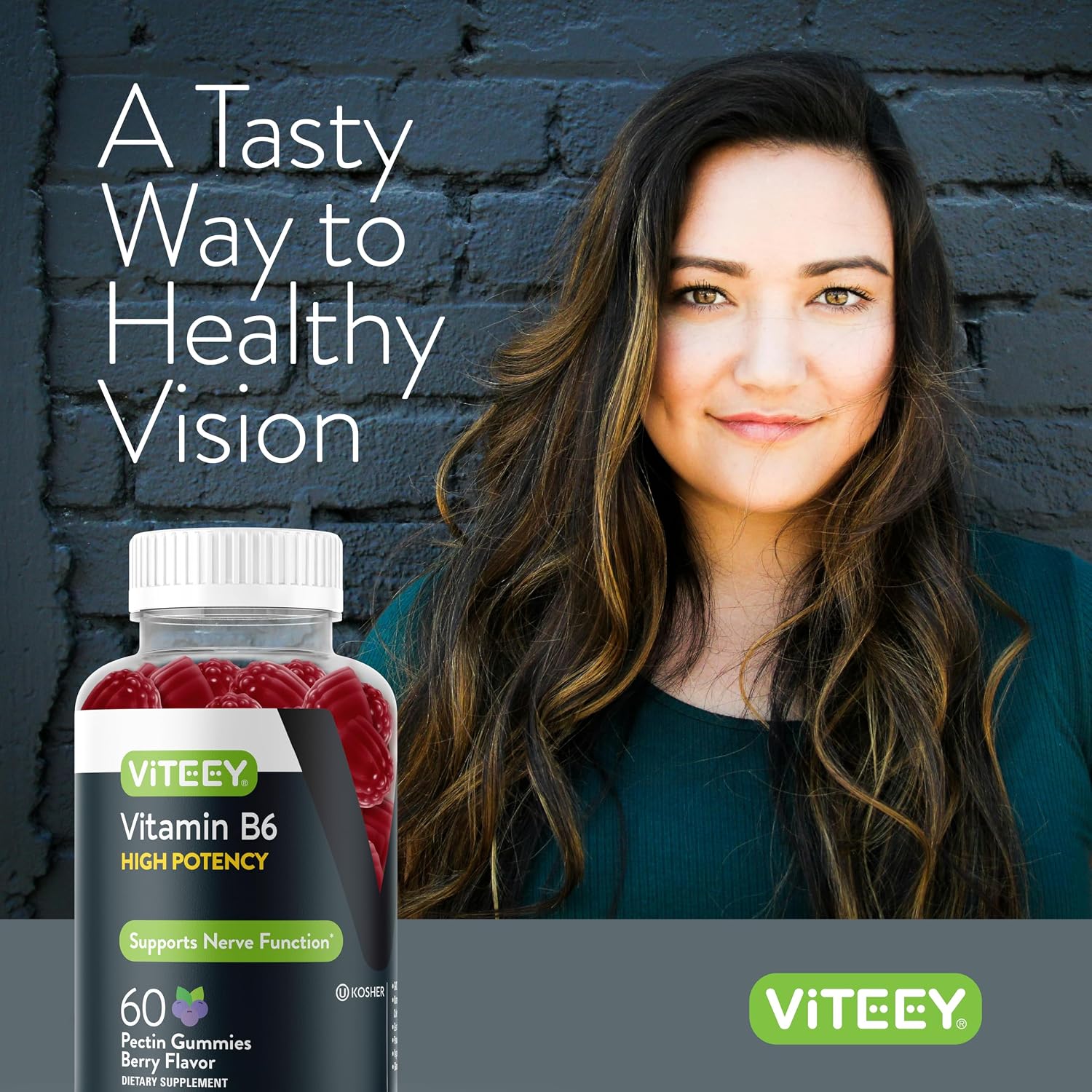 Viteey Vitamin B6 Gummies - 120 Gominolas con 100mg de Vitamina B6 - Energía, Sistema Nervioso y Estado de Ánimo - Vegano, Sin Gluten