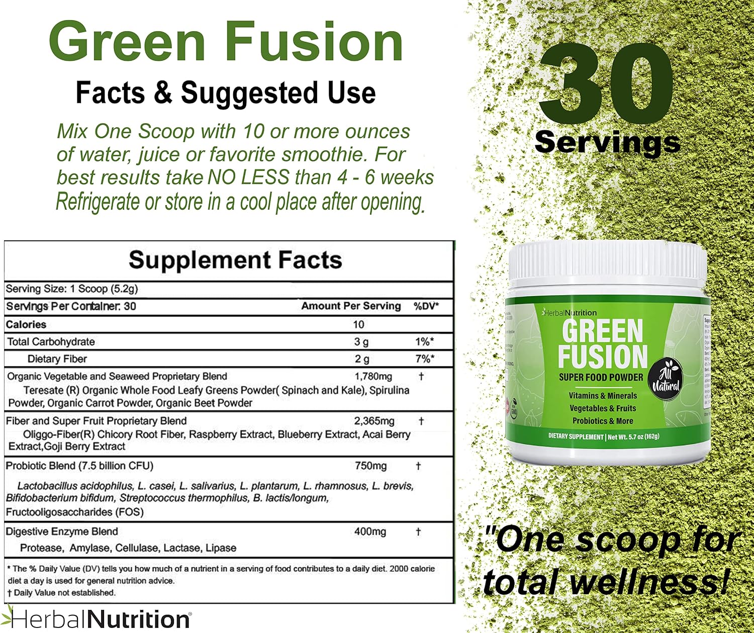 Green Fusion Superfood Powder - Frutas, Verduras y Probióticos