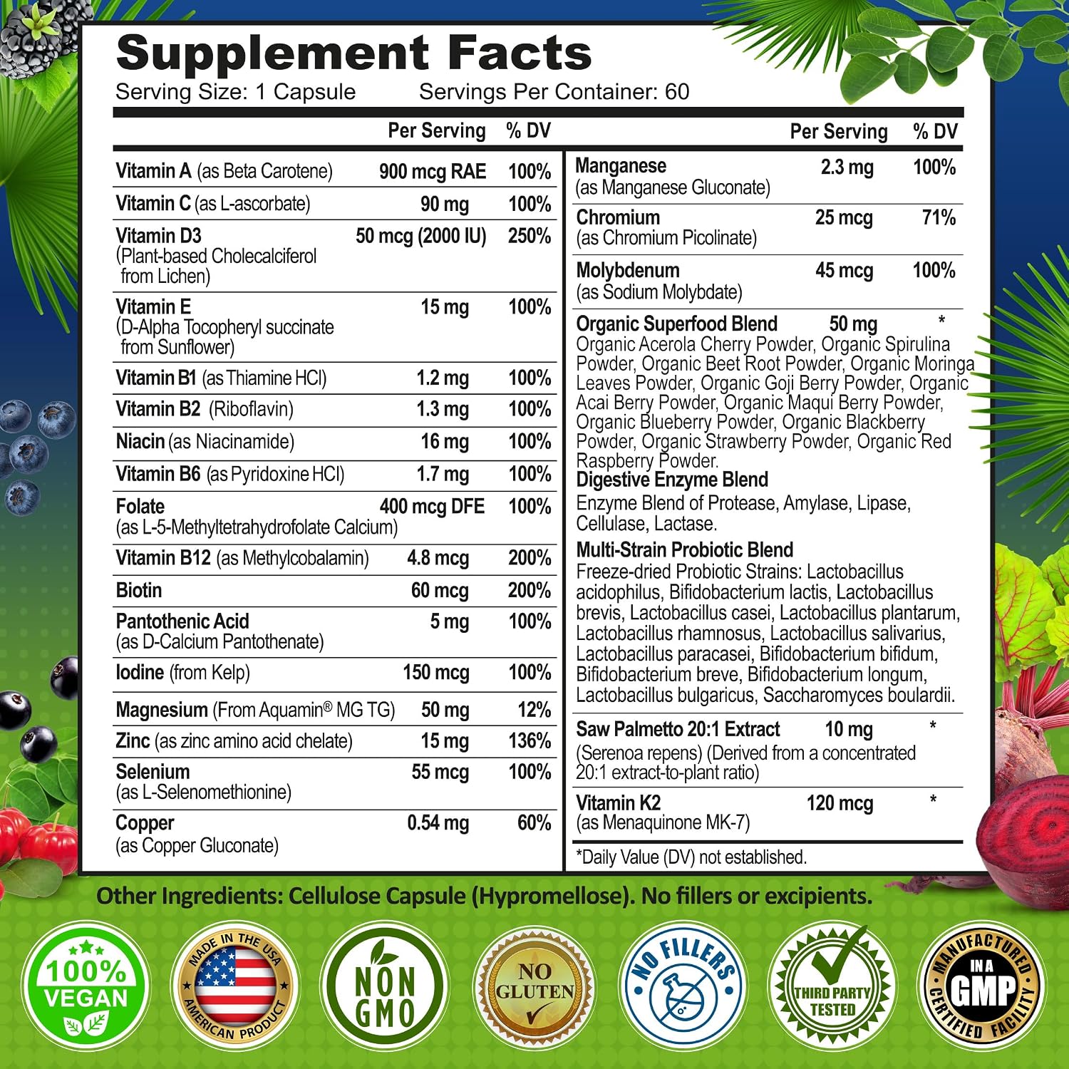 Multivitamínico Diario para Hombres – Vegano, Metilado, con Saw Palmetto y Superalimentos Orgánicos | SUPPLEMENTS STUDIO