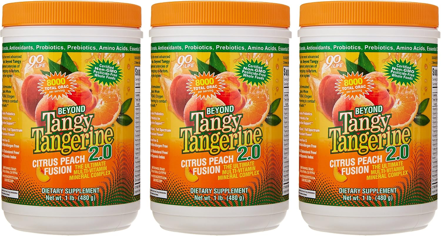 Youngevity Beyond Tangy Tangerine 2.0 Complejo Multivitamínico y Mineral - Sabor Citrus Peach Fusion (3 Botes)