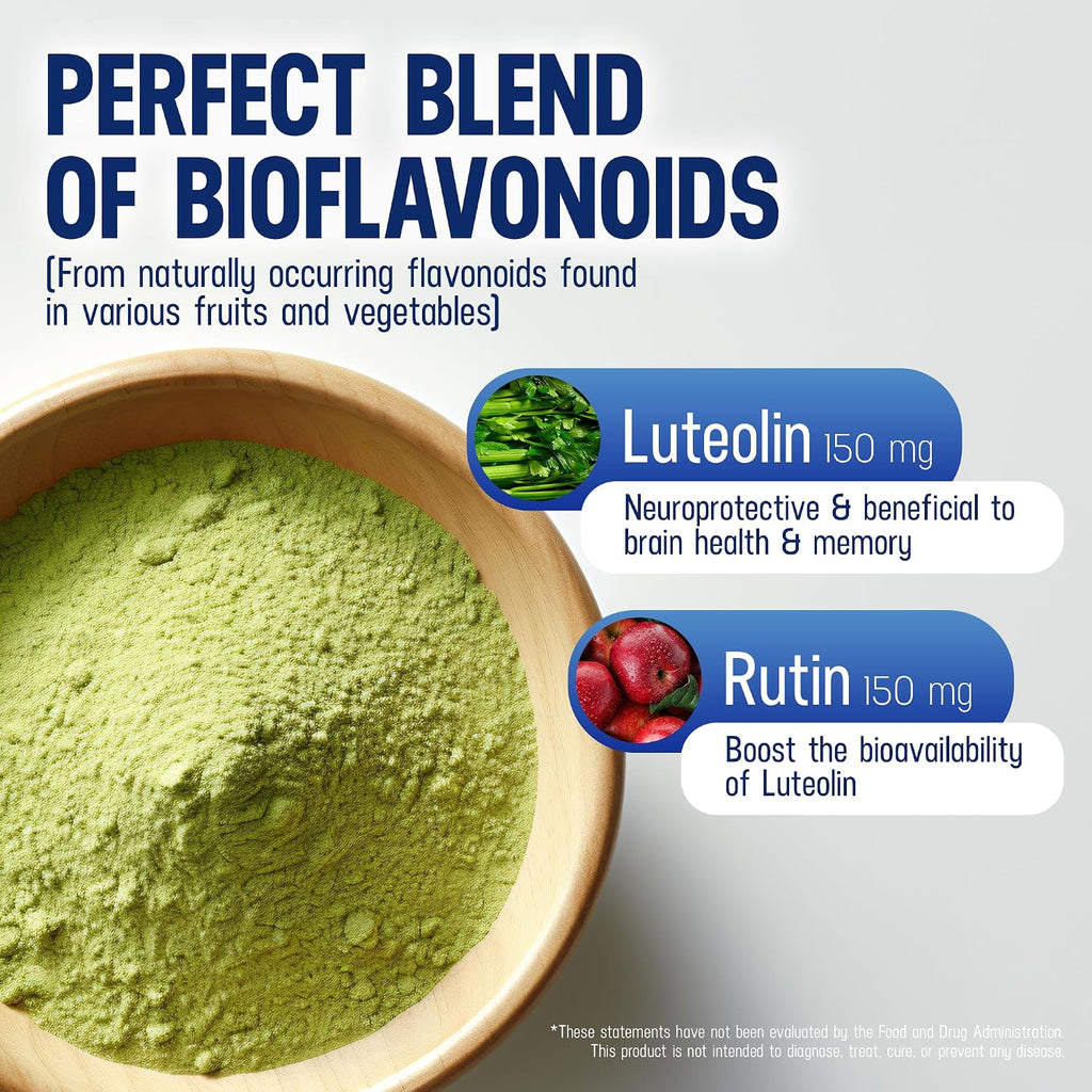 Lutimax Luteolin Complex en Polvo con Rutina - Suplemento Cerebral para Memoria y Enfoque - 100 porciones