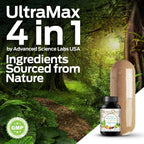 Ultra Max Natural Organic 4 en 1 Suplemento Cerebral para Memoria y Concentración, Apoyo Inmunológico y Antienvejecimiento