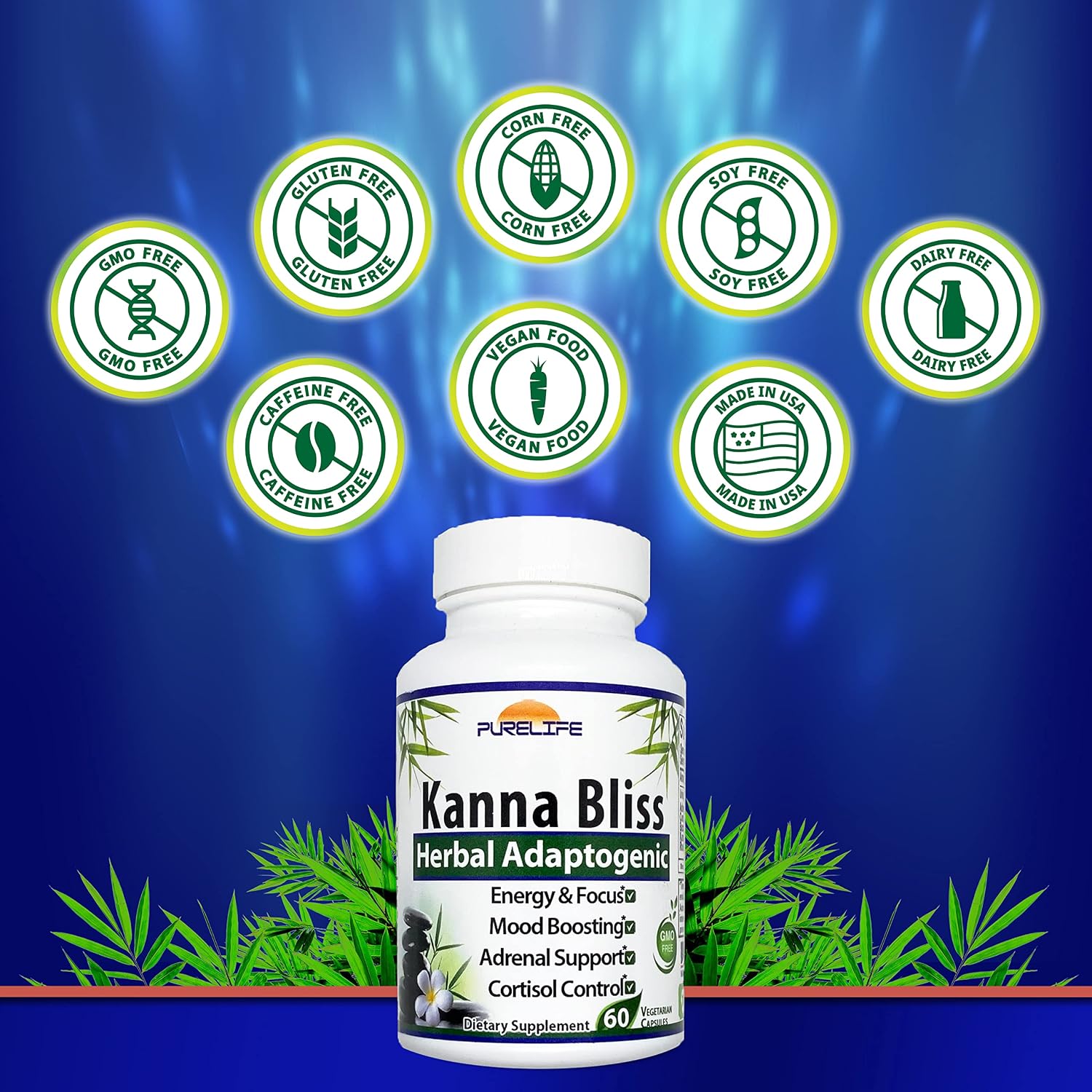 Kanna Bliss - Herbal Adaptogenic (60 Vegetarian Capsules)