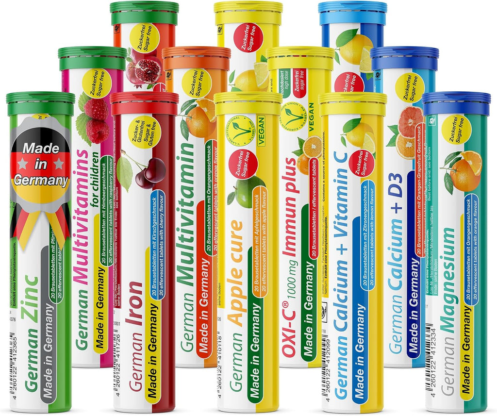 T&D Vitaminas y Minerales - Comprimidos Efervescentes Veganos - Sabor Frutas Variadas - 100 Unidades - Hecho en Alemania