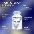 Research Verified Biotin 10000mcg – Pure Extra Strength – 360 Comprimidos Veganos