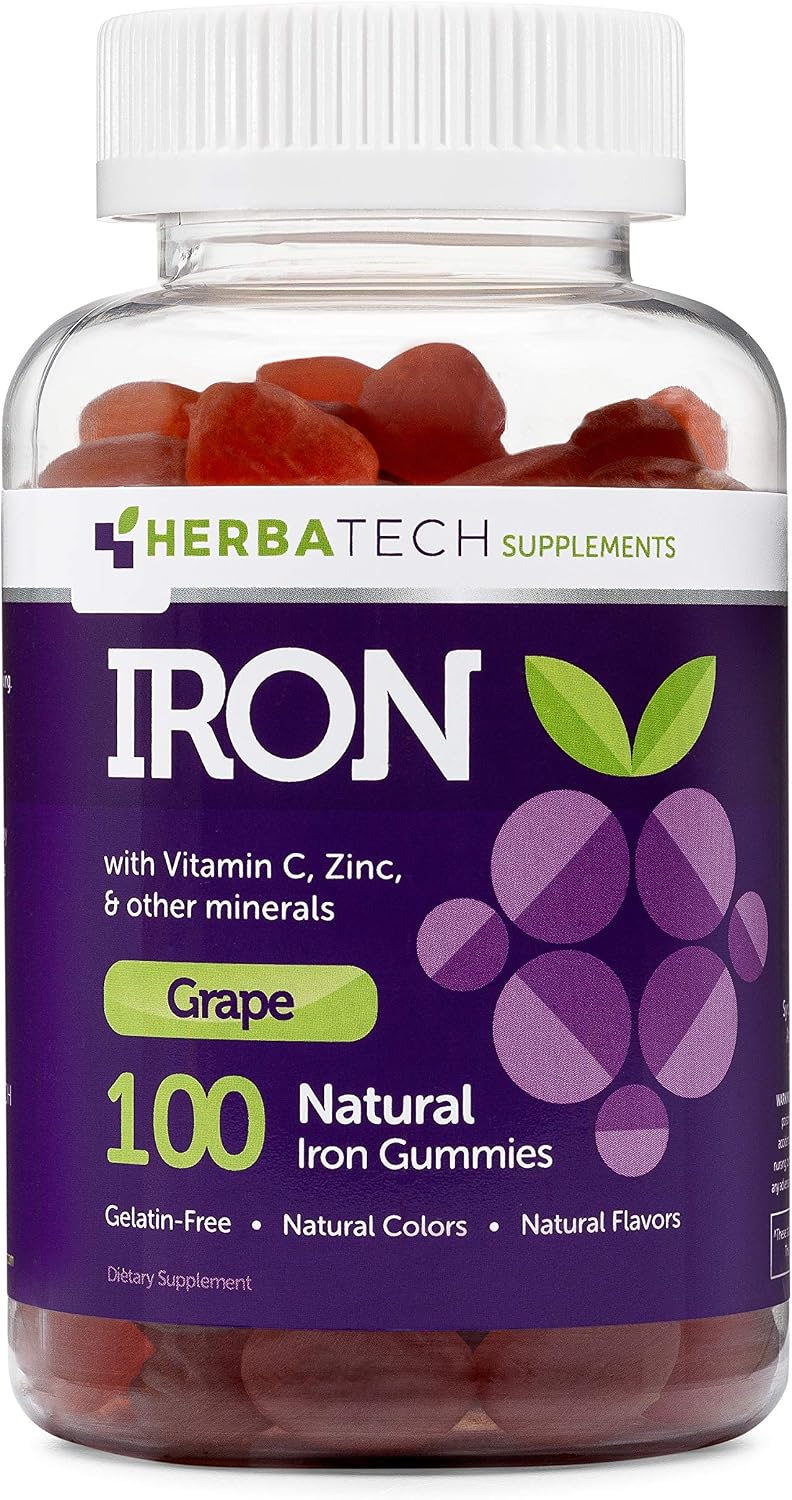 Gomitas de Hierro y Multivitamínicas - Adultos y Niños - Sabor a Uva - Vegano - Herbatech