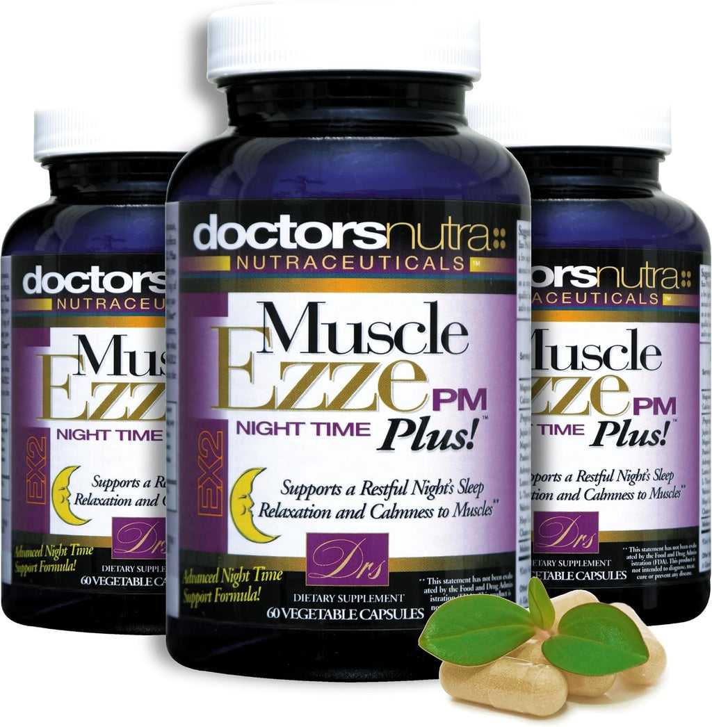 Doctors Nutra Nutraceuticals Muscle Ezze PM Plus Night Time Cápsulas - Pack de 3 con Melatonina, Valeriana, Manzanilla y Melisa