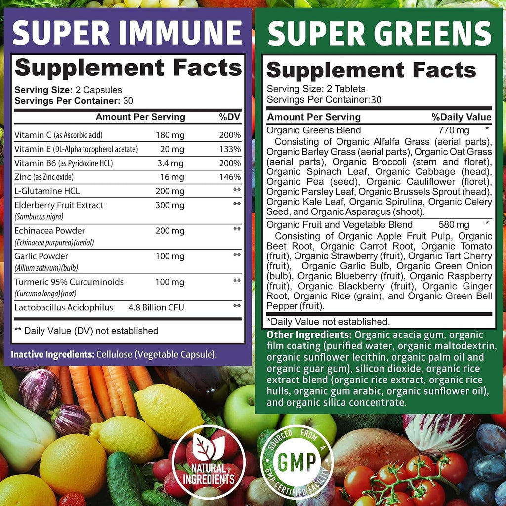 N1N Premium Organic Super Fruits & Veggies + Immune Support - 120 Cápsulas