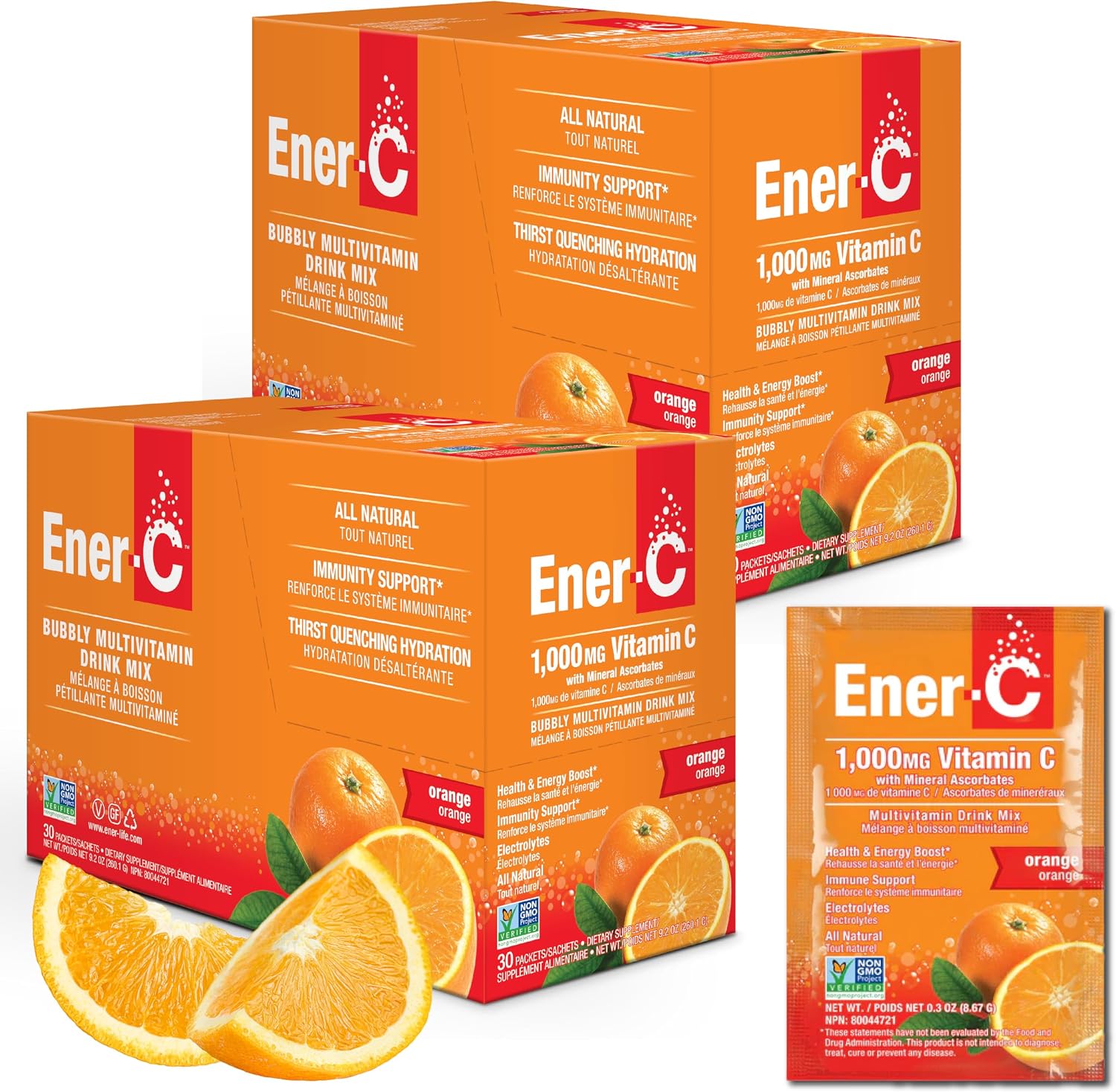 Ener-C Multivitamin Drink Mix - 60 Sobres, Sabor Naranja