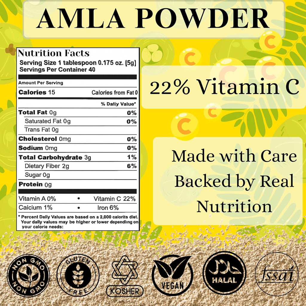 BASIC AYURVEDA Polvo de Amla - 200g (7.05 oz) - 100% Grosella India Natural y Pura