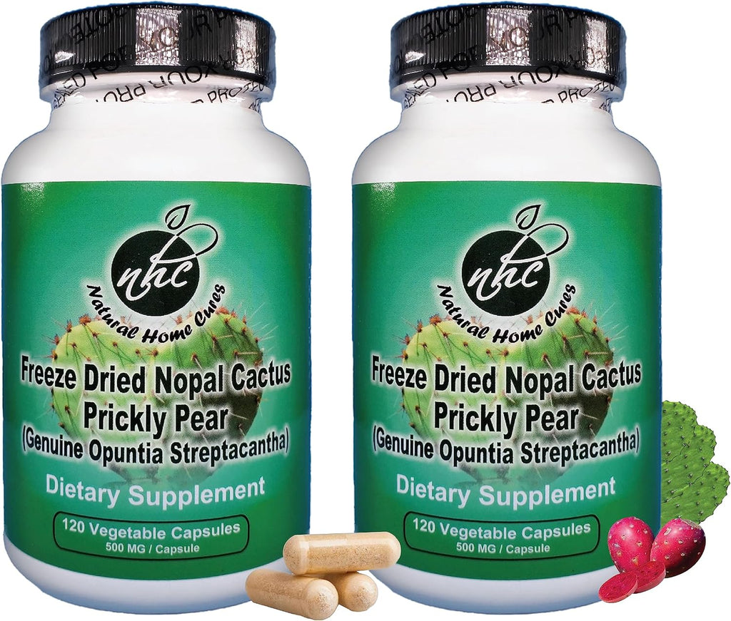 Cápsulas Premium de Nopal Liofilizado - Cultivado en Montaña, Polvo de Tuna Entera, 500 mg, 120 Cápsulas Veganas (Paquete de 2)