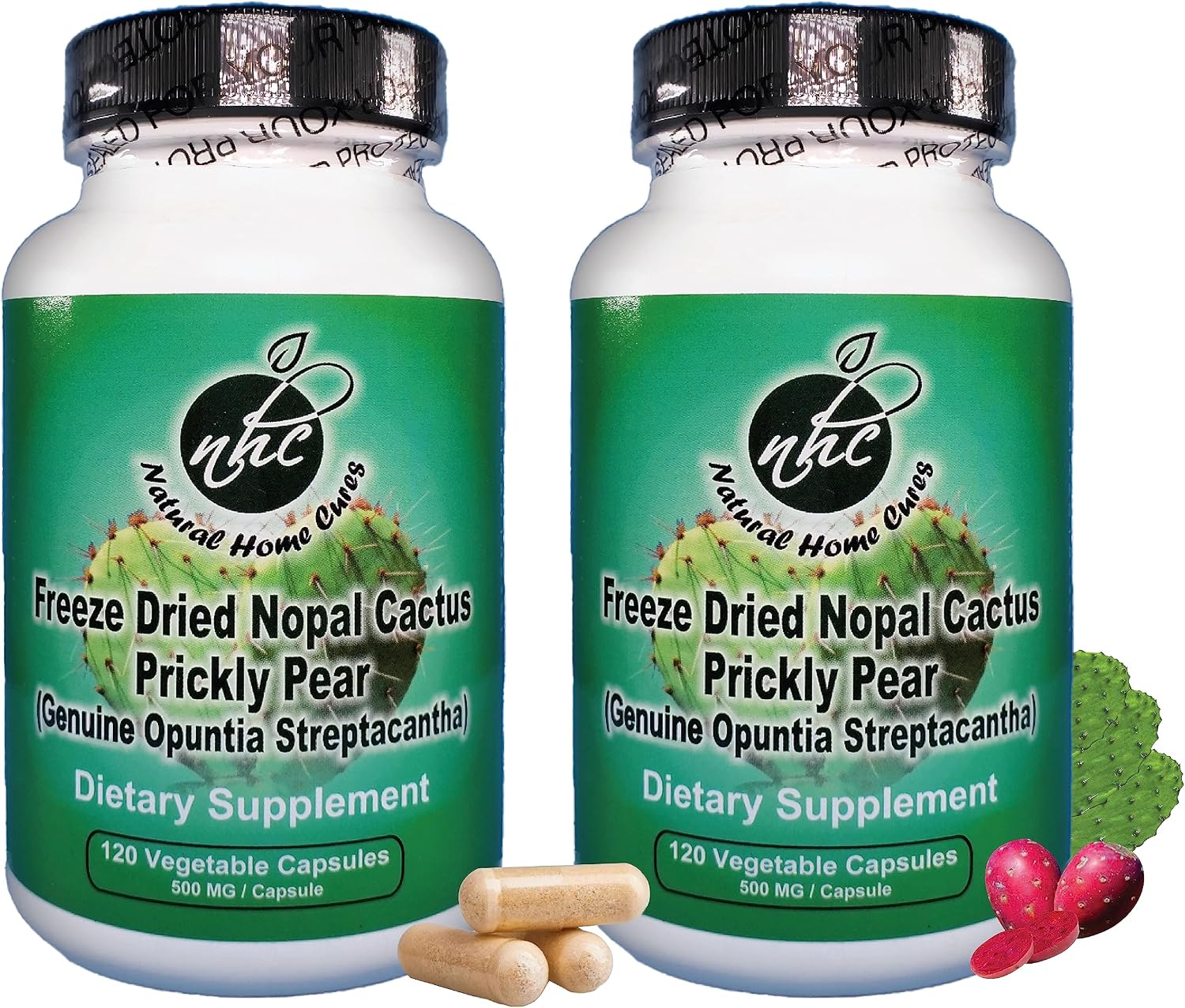 Cápsulas Premium de Nopal Liofilizado - Cultivado en Montaña, Polvo de Tuna Entera, 500 mg, 120 Cápsulas Veganas (Paquete de 2)