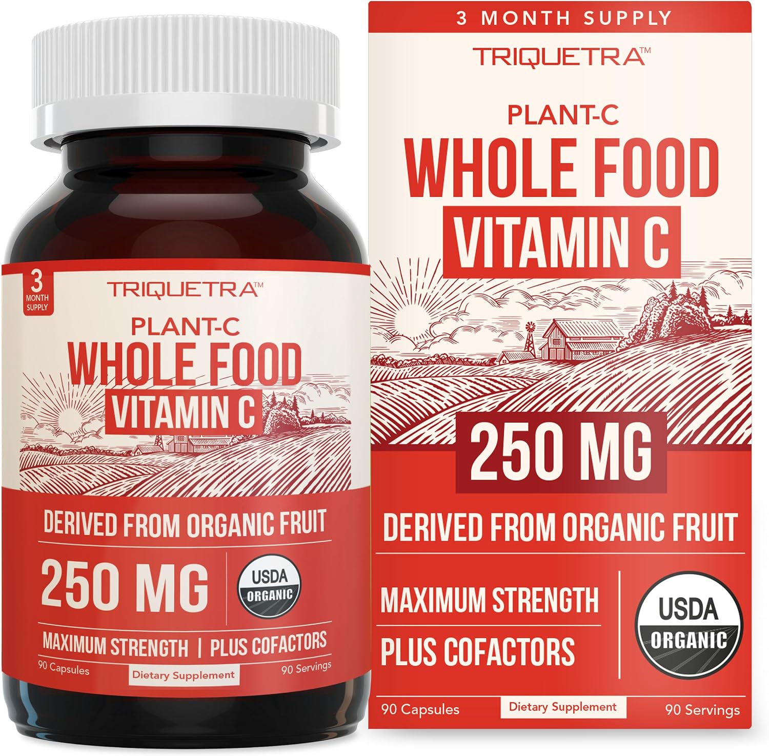 Triquetra Health – Vitamina C Orgánica de Fruta Entera con Bioflavonoides y Rutina (250 mg, 90 Cápsulas)