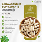 Organic Ashwagandha 1300mg con extracto de pimienta negra - Suplemento para el estado de ánimo y energía - 60 cápsulas