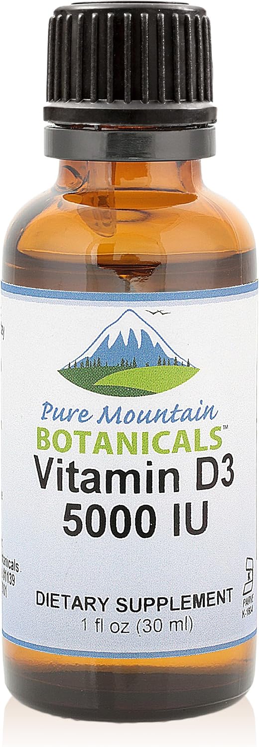 Pure Mountain Botanicals Vitamina D3 5000 UI Gotas Líquidas - Sin Sabor, Aceite MCT, 177 Dosis