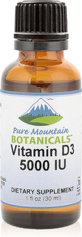 Pure Mountain Botanicals Vitamina D3 5000 UI Gotas Líquidas - Sin Sabor, Aceite MCT, 177 Dosis