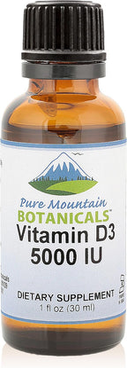 Pure Mountain Botanicals Vitamina D3 5000 UI Gotas Líquidas - Sin Sabor, Aceite MCT, 177 Dosis