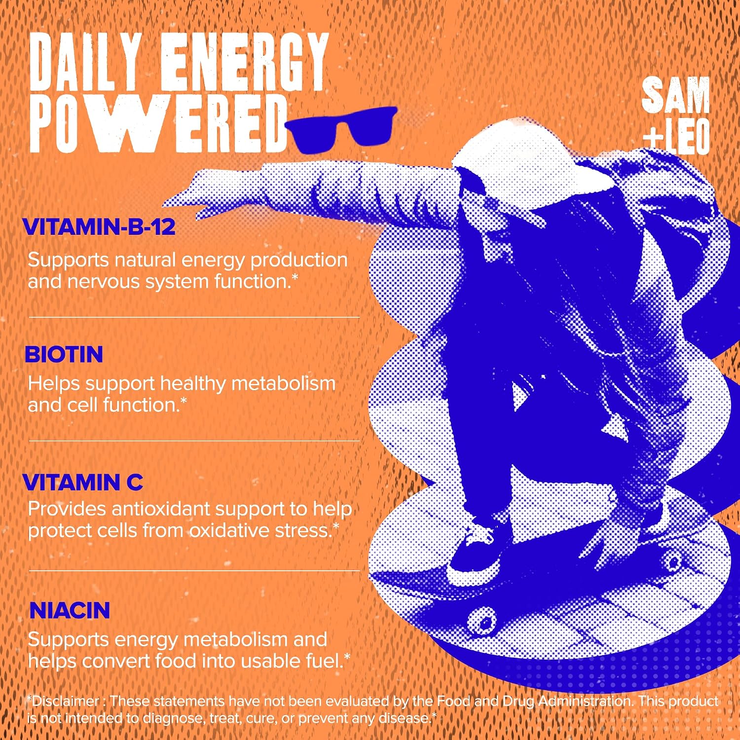 SAM+LEO Gominolas de Complejo B con Biotina para Niños y Adolescentes - Sin Cafeína - Sabor Fresa (60 uds)