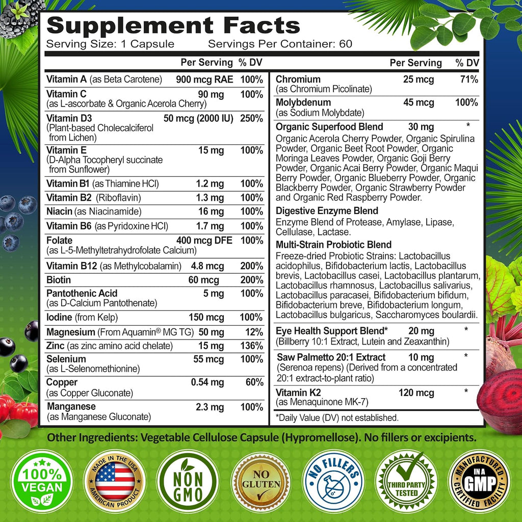 Men's Daily Multivitamin 50 Plus - Multivitamínico Vegano para Hombres 50+