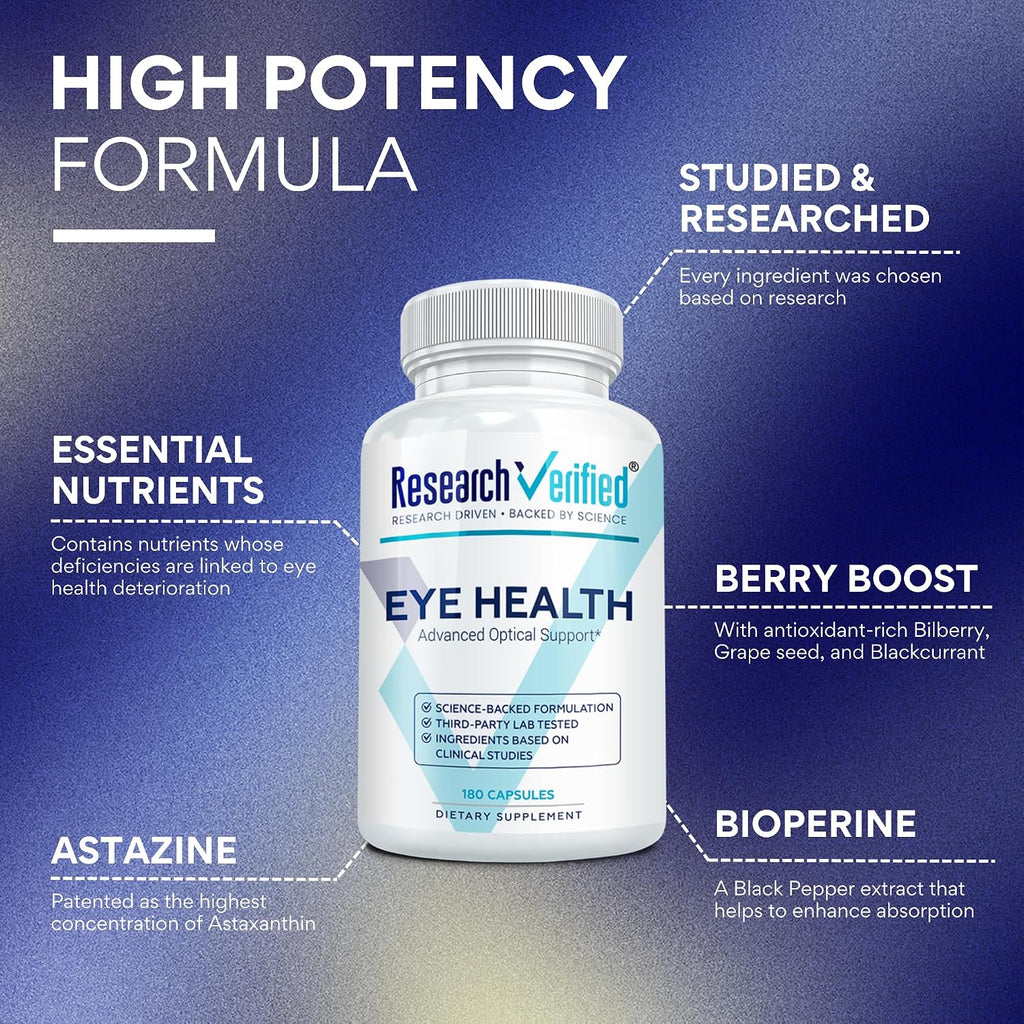 Research Verified Eye Health - Complejo de Vitaminas A, B, C y E - 360 Cápsulas (6 Meses)
