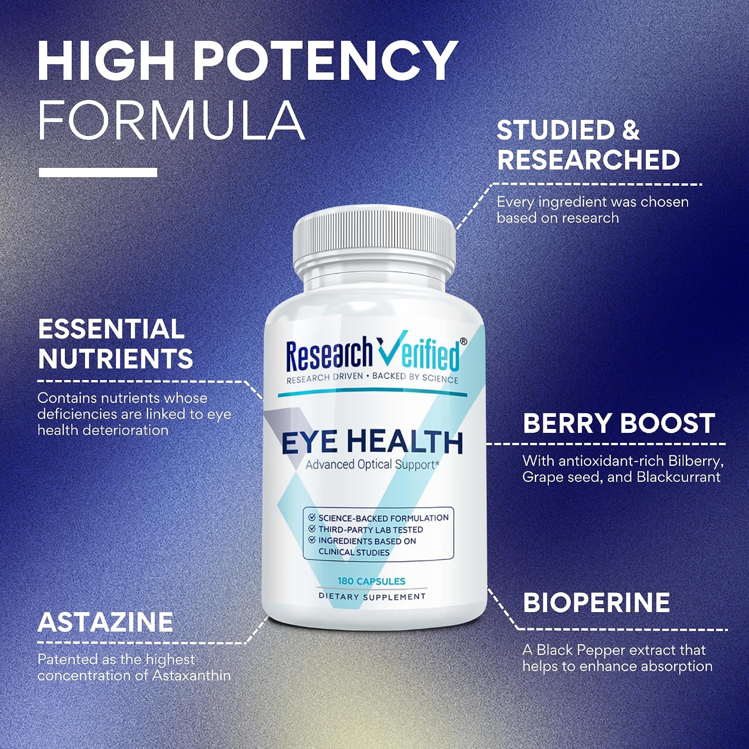 Research Verified Eye Health - Complejo de Vitaminas A, B, C y E - 360 Cápsulas (6 Meses)