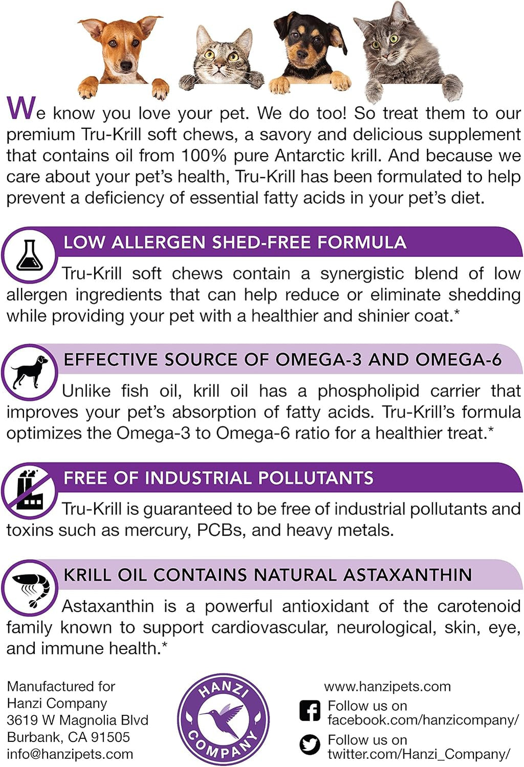Premium Antarctic Krill Oil Chews for Dogs | Omega 3, Astaxanthin & Vitamin E | 60 Count