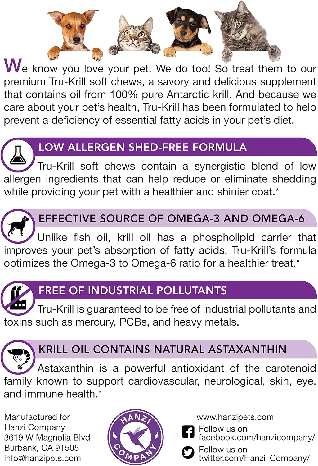 Premium Antarctic Krill Oil Chews for Dogs | Omega 3, Astaxanthin & Vitamin E | 60 Count
