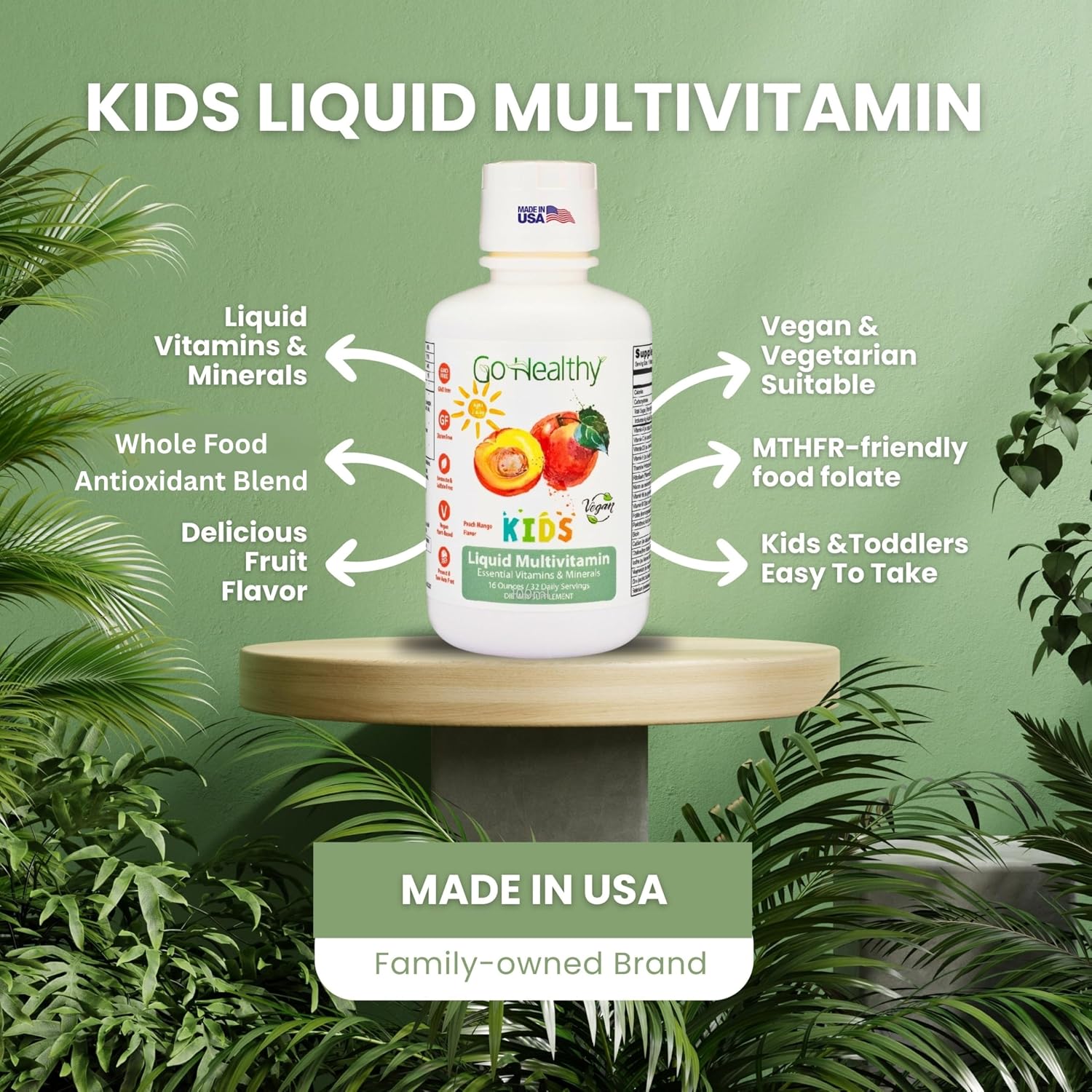 Go Healthy Kids Multivitamínico Líquido | Sabor Melocotón Mango | 30-60 Dosis