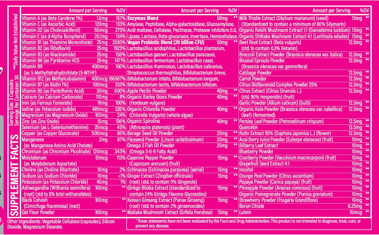 Whole Food Multivitamin for Women - Multivitamínico para Mujeres con Folato, B12, Probióticos y Omega - 90 Cápsulas