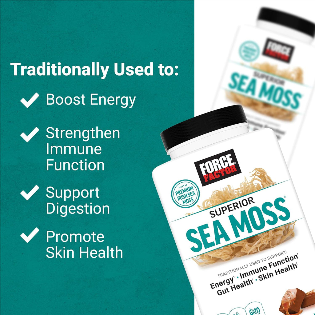 Force Factor Superior Sea Moss - Musgo Marino Irlandés - 60 Pastillas Blandas - Sabor Caramelo Salado
