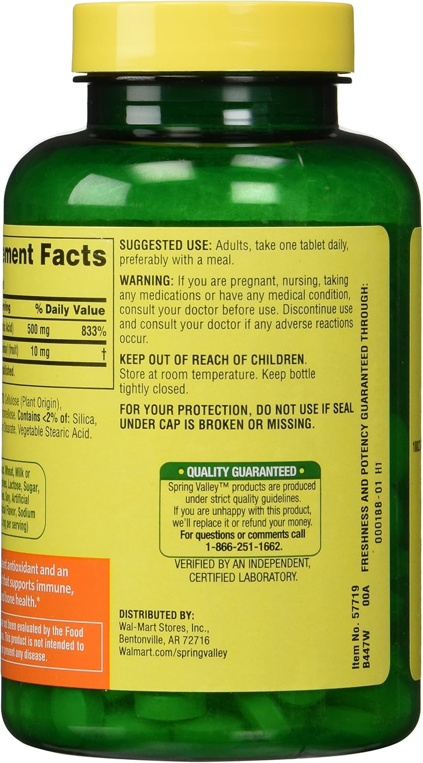 Spring Valley - Vitamina C con Rosa Mosqueta 500 mg, Pack Doble, 250 Comprimidos cada Frasco