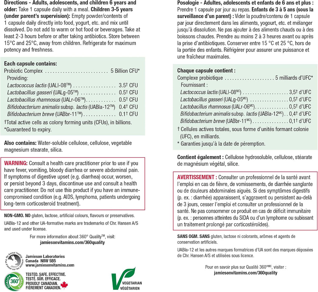 Jamieson Laboratories Probiótico 5 mil millones, 60 cápsulas
