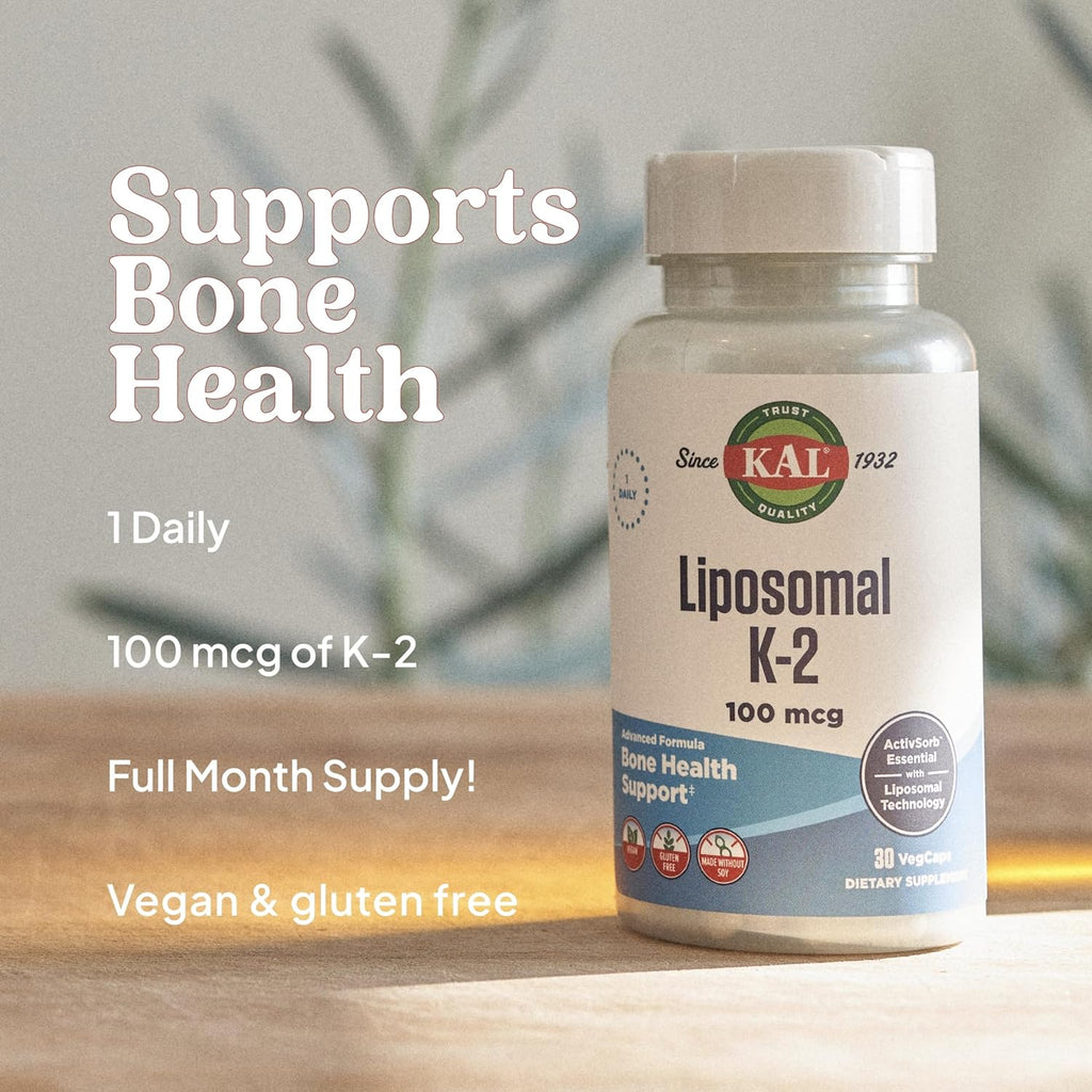 KAL Vitamina K2 Liposomal con MK7 100 mcg - Alta Absorción, Vegano, Sin Gluten, 30 Cápsulas