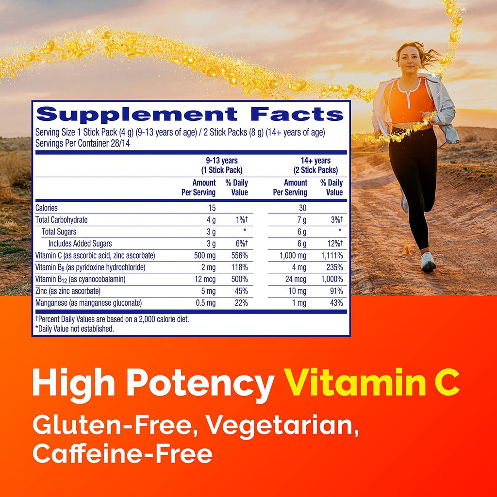 Emergen-C Crystals, On-the-Go, Suplemento de Vitamina C con Vitaminas B, Zinc y Manganeso, Sabor Naranja Vitalidad - 28 Sobres
